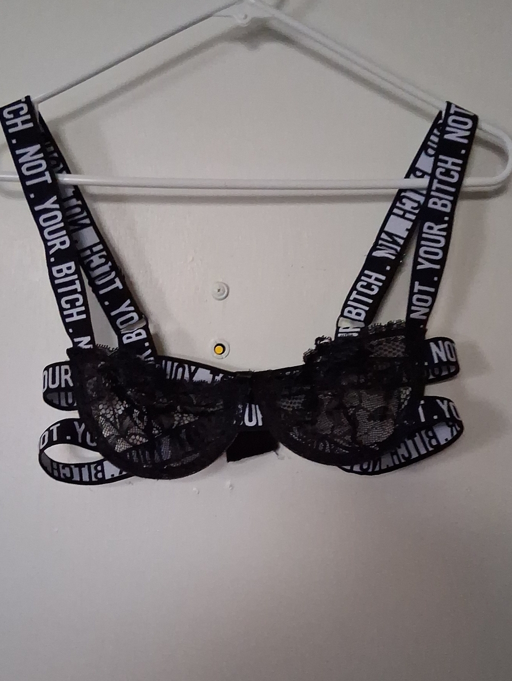 Vibes Black Lace Strappy Bra with Logo Elastic NWOT